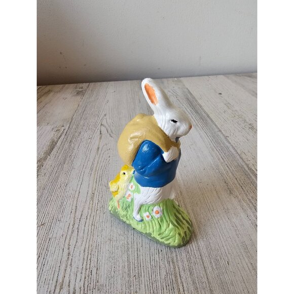 Vintage plaster Easter Bunny rabbit chick figurine decor statue - Picture 1 of 10